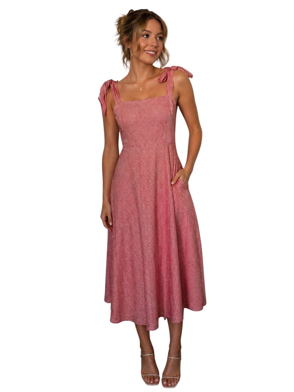 Draper James Rose-gingham Print Tie Strap Midi Dress - Picture 11 of 14
